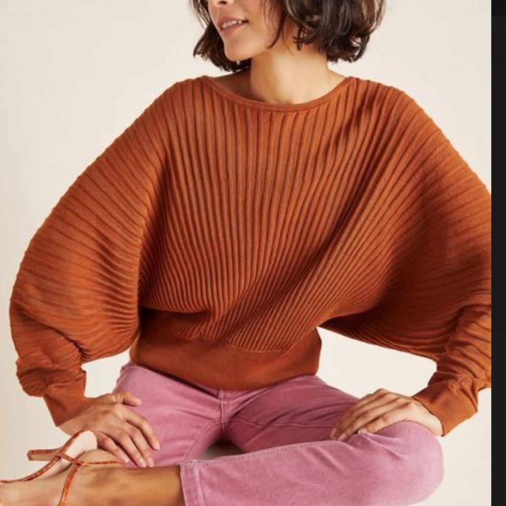 Anthropologie Karla boat neck sweater pecan tan small ribbed top